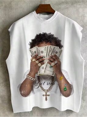 SHEIN Manfinity Men’s White Graphic Tank ‘Get Rich’ $$ & Jewelry Size-XXL NIB